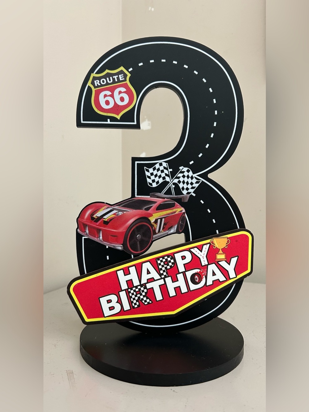 Red Race Car Route 66 'Happy Birthday' Tabletop Centerpiece